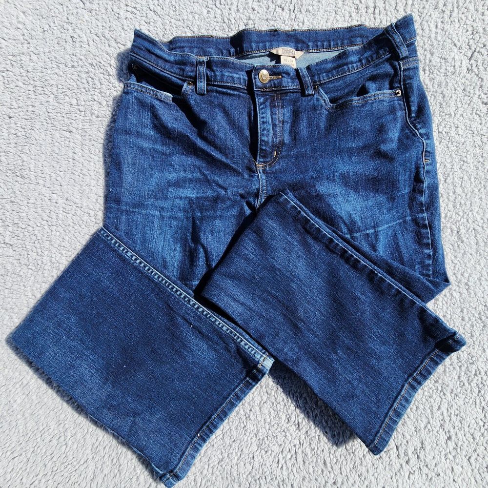 Duluth Trading Co Stretch Womens Boot Cut Blue Jeans Size 12 X 31 Spandex Waist